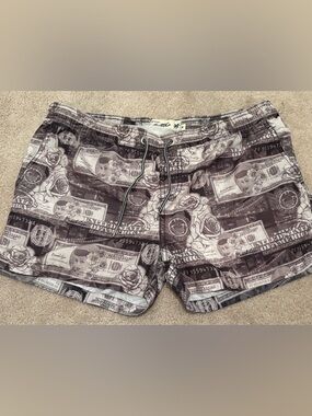 Alcott & Co $100 Bills Brooklyn Gray Men’s Medium Swim Shorts Pin Up